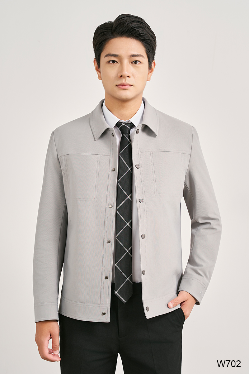 Áo jacket regular fit nam túi chìm màu ghi | W702